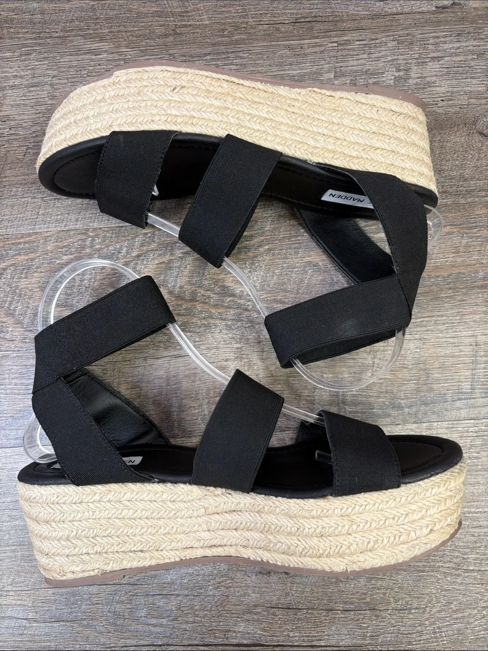 Steve Madden Kacia Black Espadrille Platform Wedge Sandals 9.5M